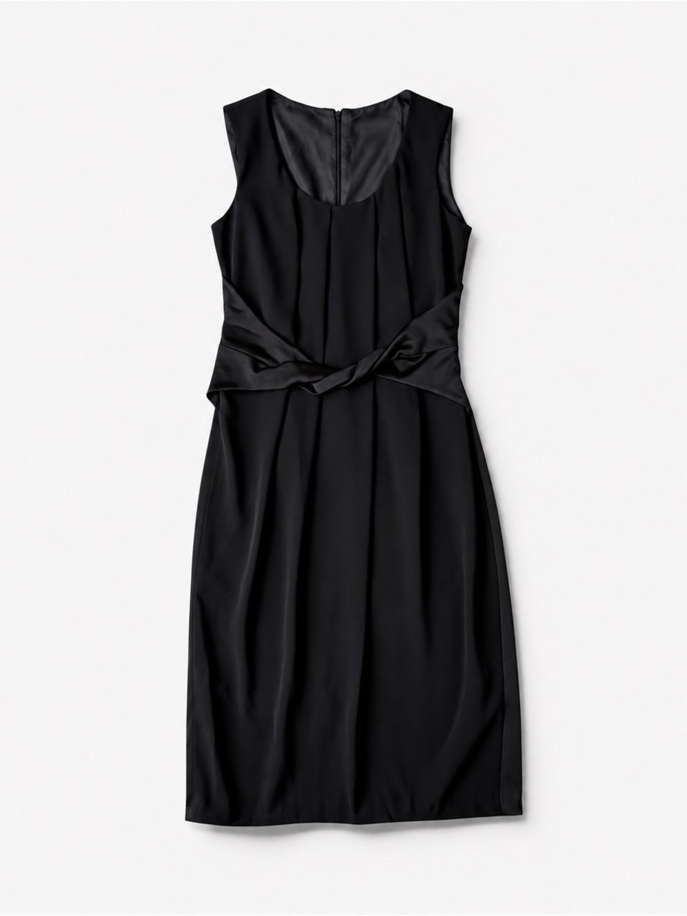 Max Mara Black Sleeveless Pleated Sheath Dress Twist Waist IT 42 US 8